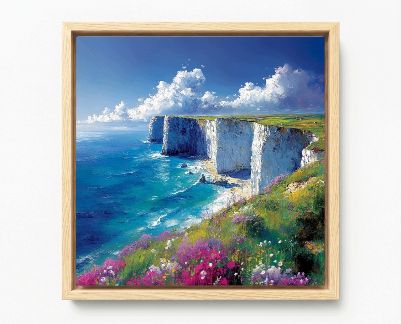 Obraz Rám Americký Box Krajina Bílé Útesy Dover Moře Skály Květiny 50x50