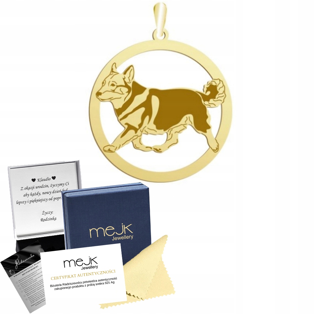 Zlatý přívěsek se švédským Vallhundem 925 Dárek Žena Šperky Gravírování