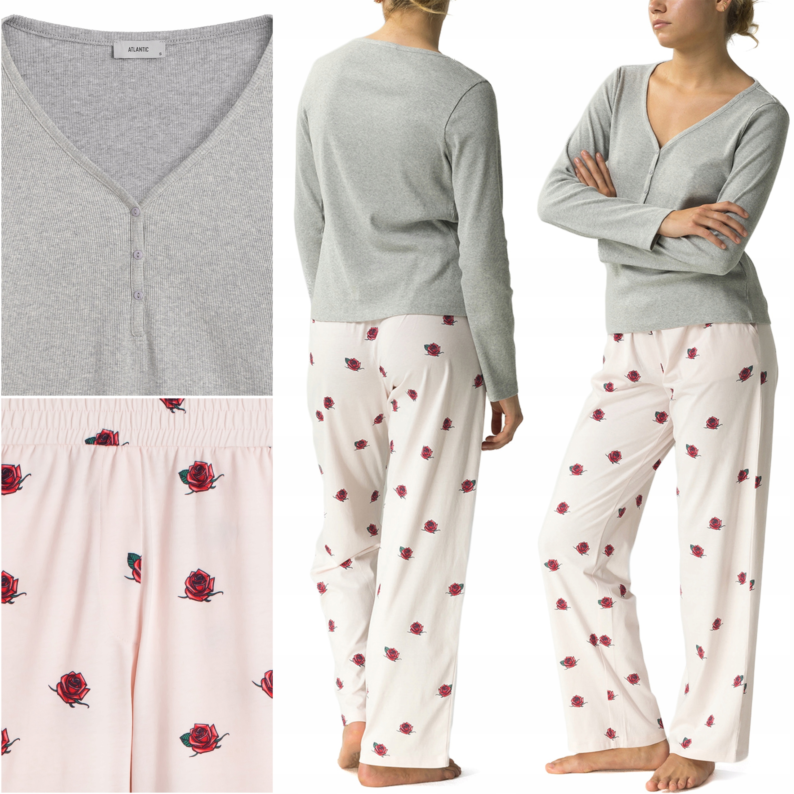 Dámské Pyžamo Atlantic NLP-482 s proužky a dlouhým rukávem 100% Bavlna L