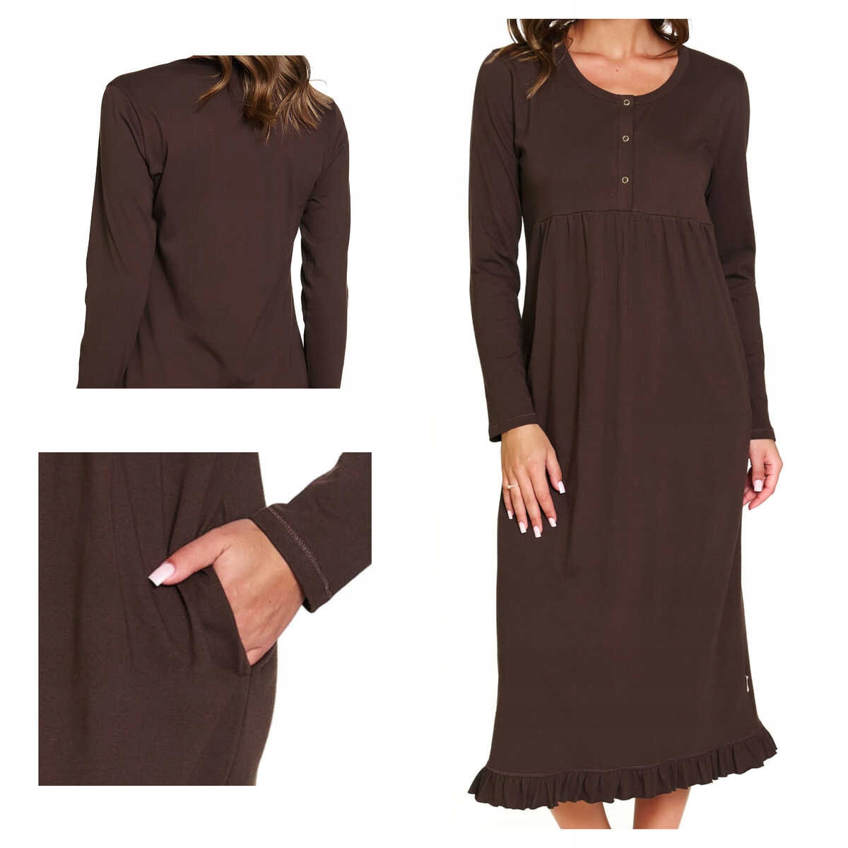 Doctornap Košile noční bavlněná s dlouhým rukávem Tm 7318 brownie M