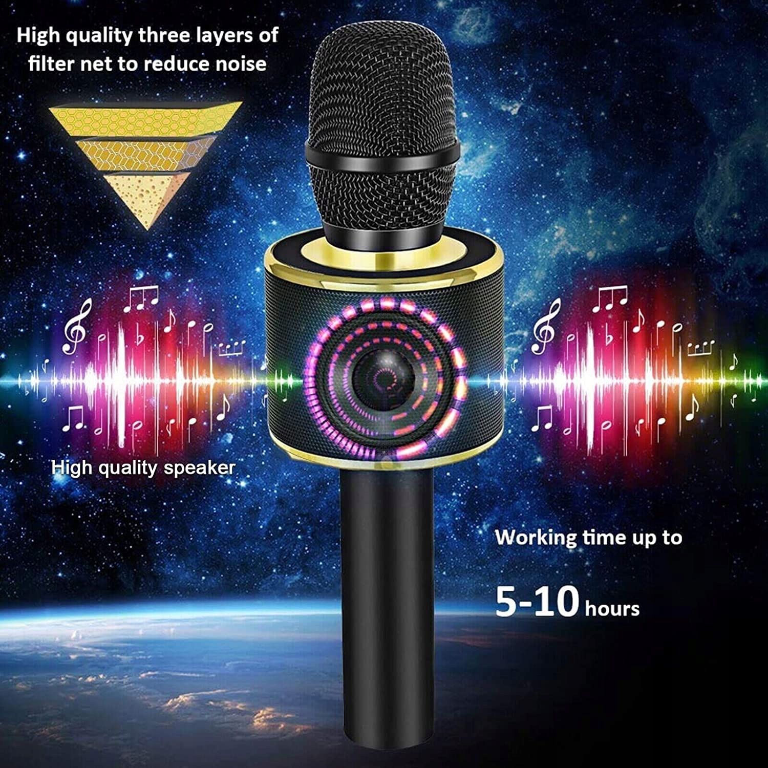 BONAOK Mikrofon Karaoke Bezprzewodowy Bluetooth Dla Dzieci i Dorosłych — miniatura 4