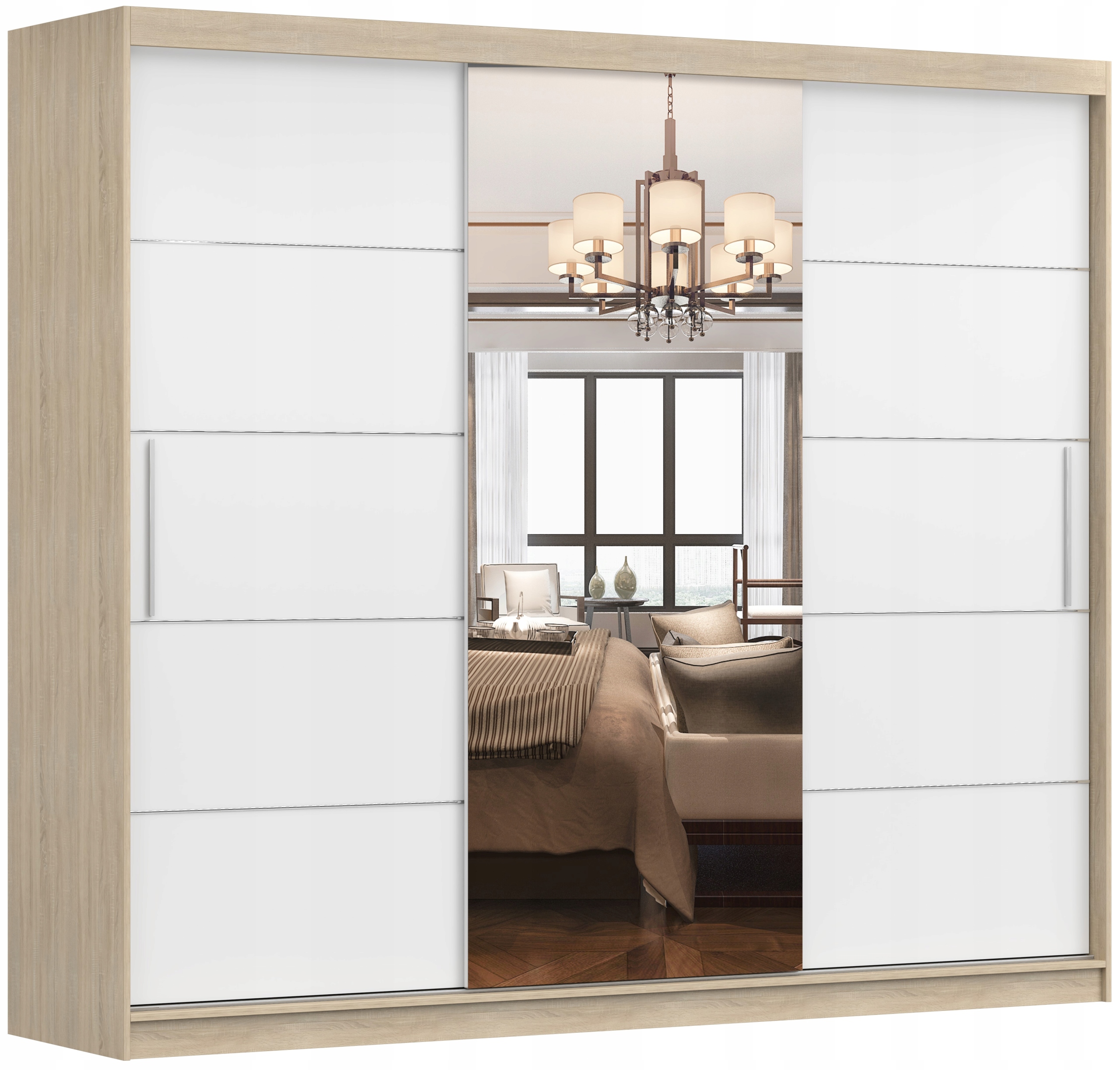 POJEMNA SZAFA PRZESUWNA 3 DRZWIOWA ALBA 250 LUSTRO Wysokość mebla 218 cm