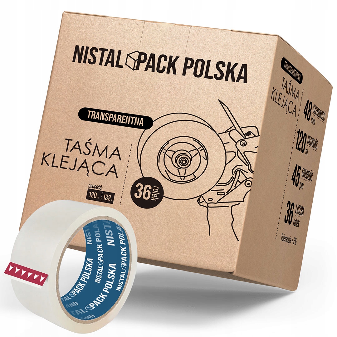 Taśma klejąca pakowa przezroczysta samoprzylepna 48mm 120m 132y Karton x36