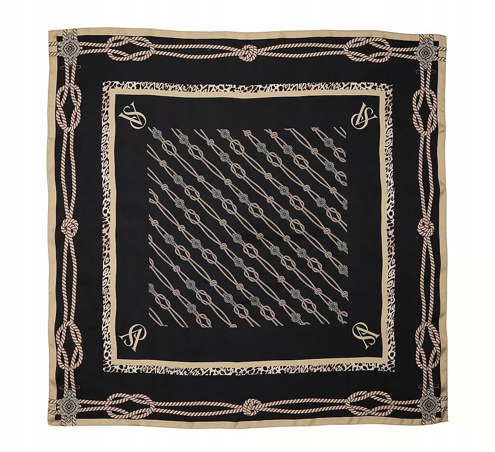 Saténová šála Victoria’s Secret černá s uzlíky 90x90 cm