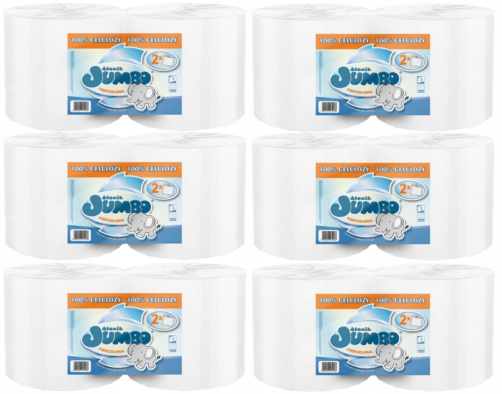 Levně Čisticí Utěrka Papírový Slon Jumbo Bílý 2 Vrstvy 650 Listů 12 Rolí