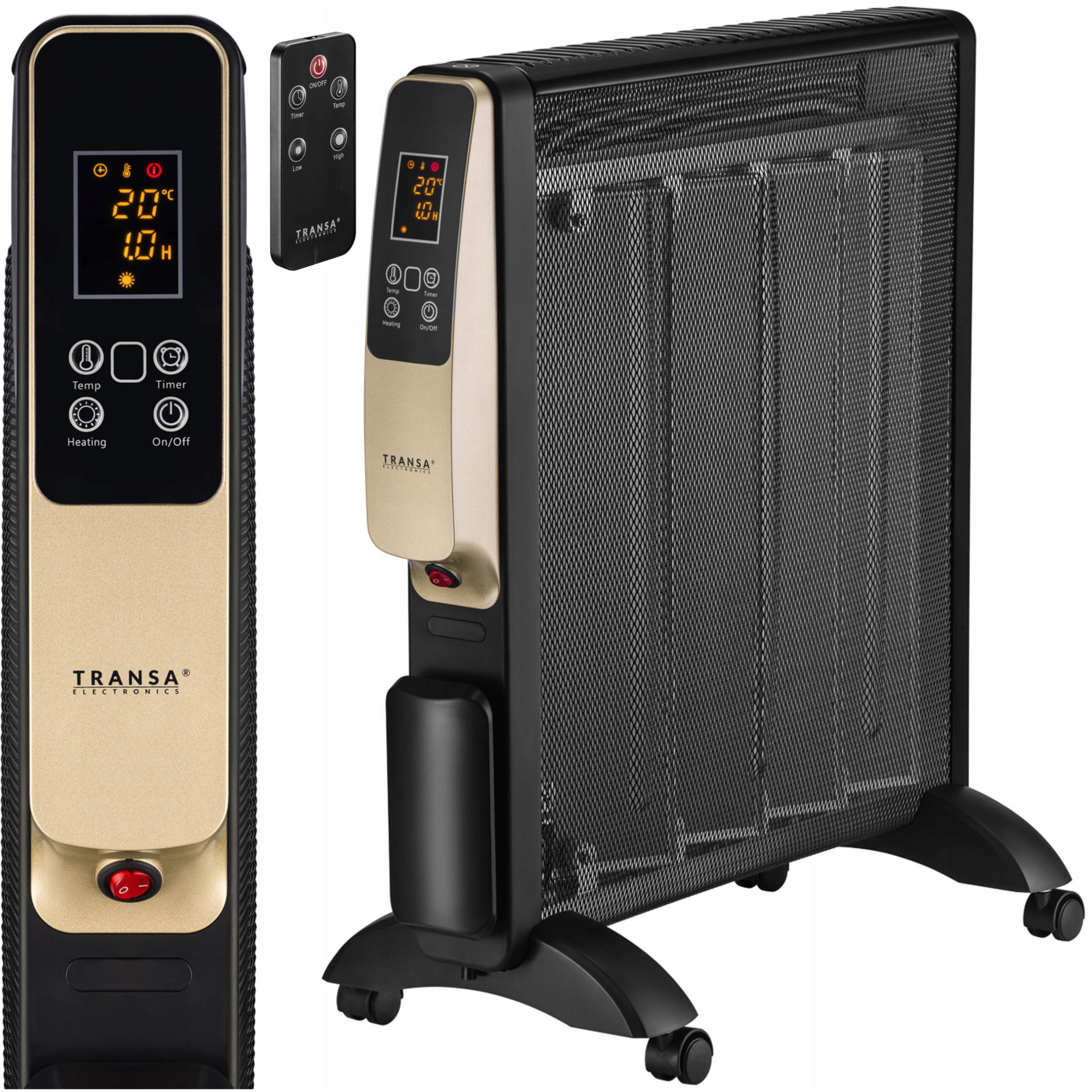 Grzejnik Elektryczny Na Podczerwień Termostat Timer Pilot Czarny 2000W