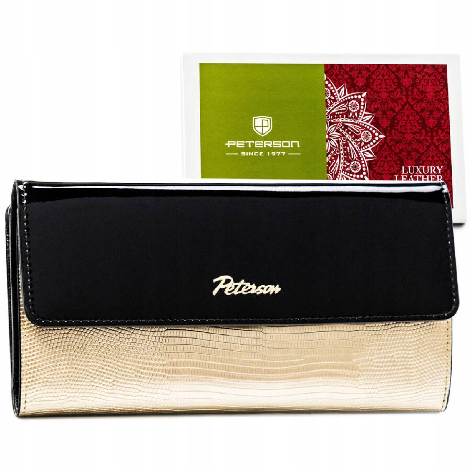 Peterson Dámská kožená peněženka lakovaná černá zlatá