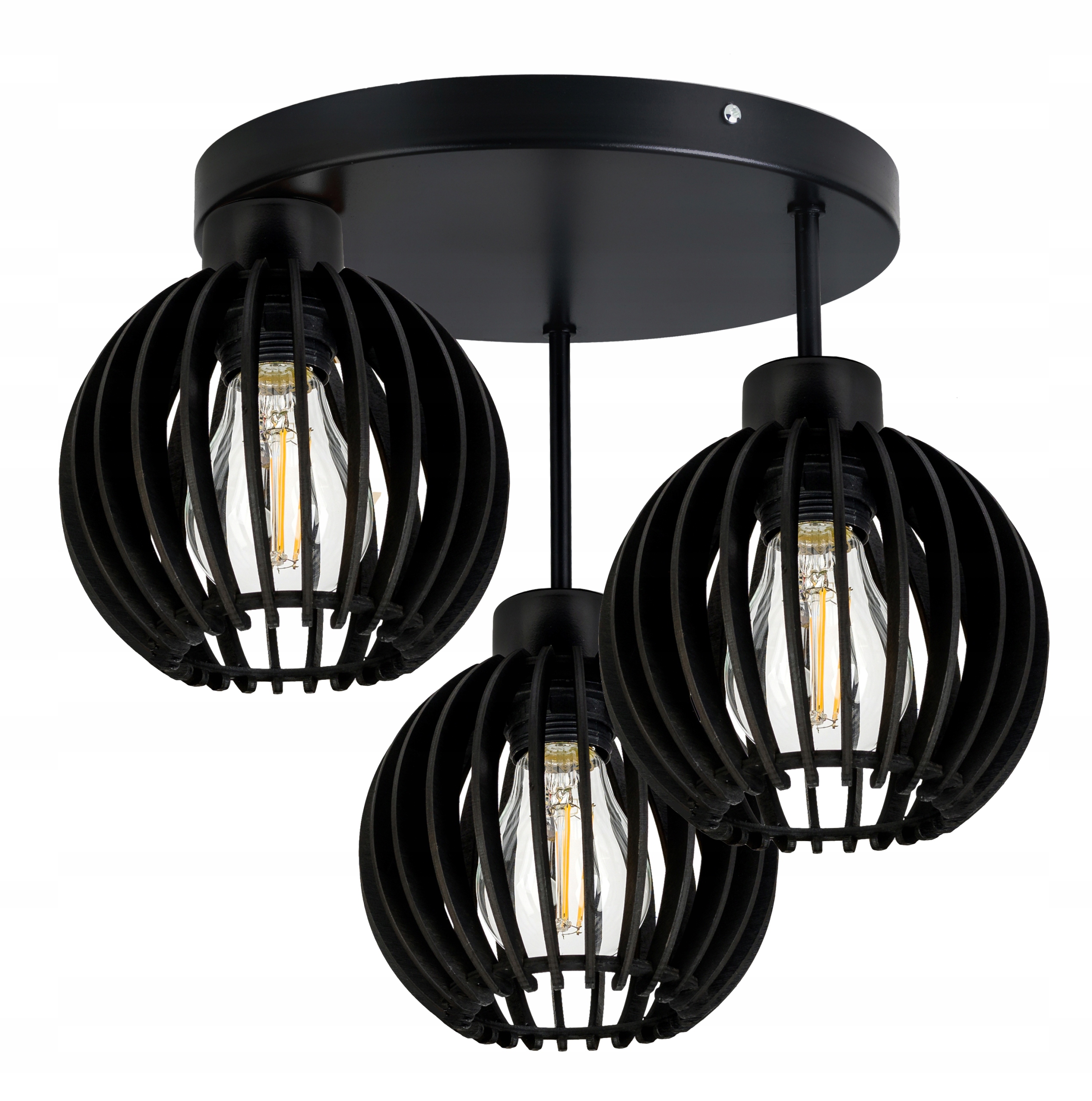 Černá lampa stropní svítidlo stropní lustr s vysokým loftem Dřevo koule 3 hustá