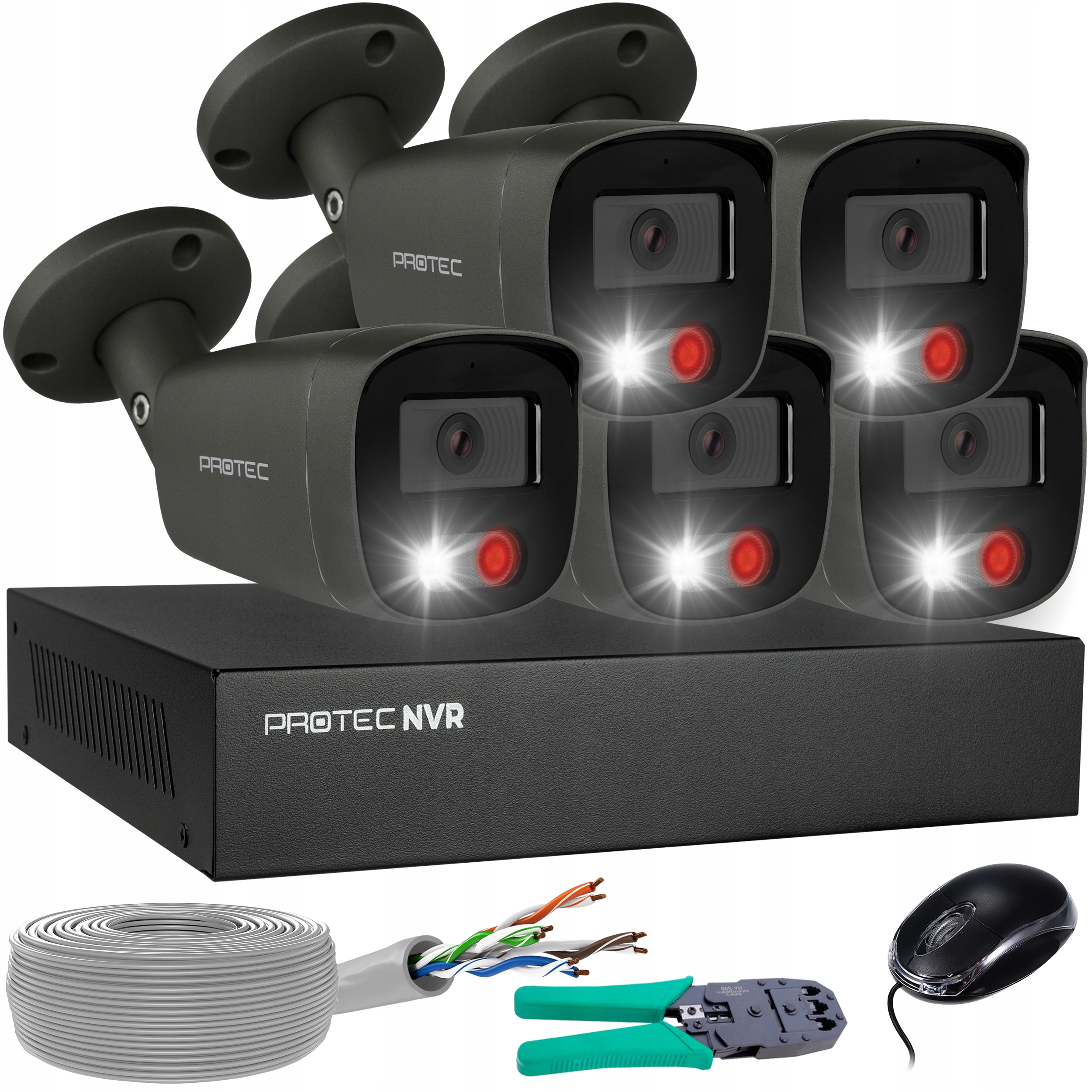 Monitorování 5 kamer Grafitové Ip PoE Full barva detekce lidí 5Mpx bez hdd