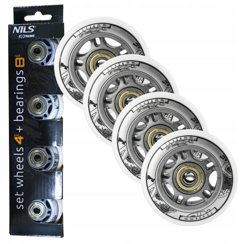 Komplet Kółek Do Łyżworolek Kauczukowe 70 mm 4szt. Łożyska ABEC-7 Białe