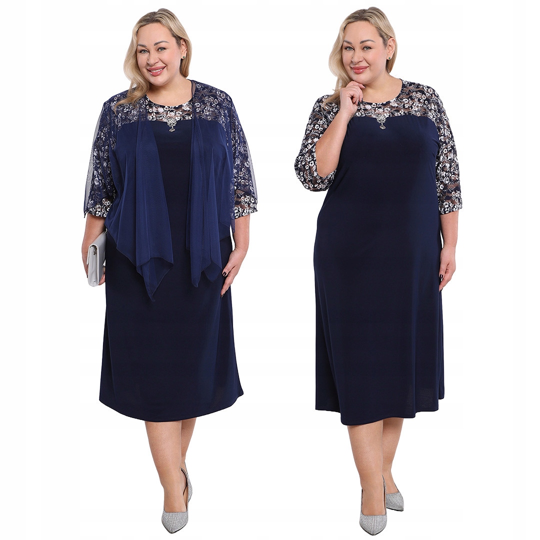 Tmavě modrá šaty s bílými květy plus size velikost 60/62