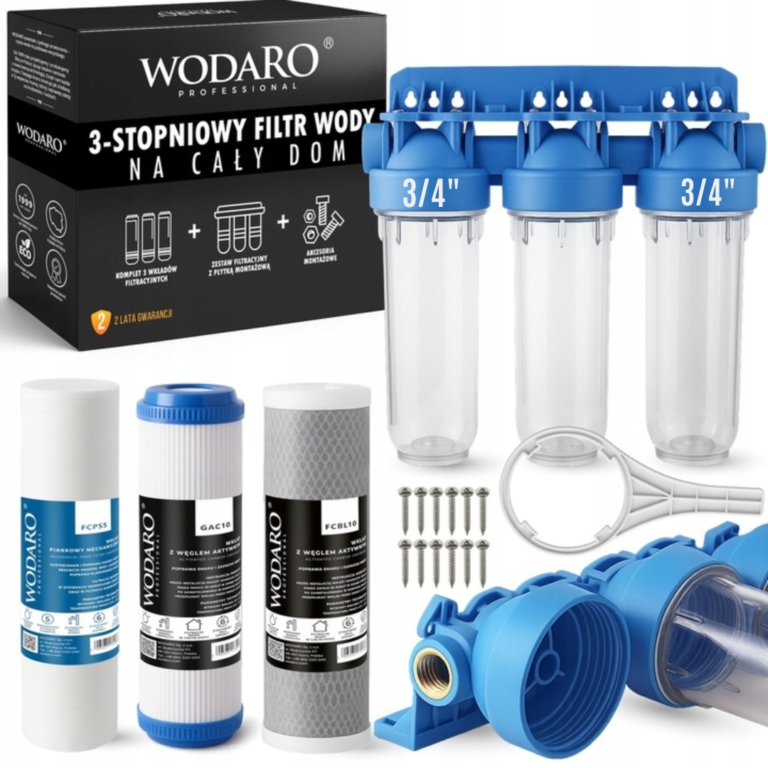 Filtr do vody Narurový Korpus Pouzdro 3/4'' Gw 3 Stupňový Vložky Set