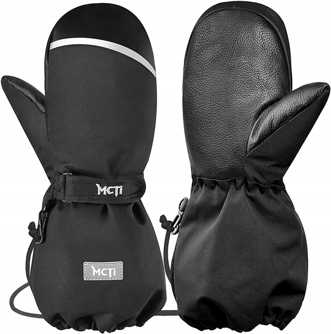 Ocieplane czarne Rękawiczki dziecięce MCTI jednopalczaste, wodoodporne