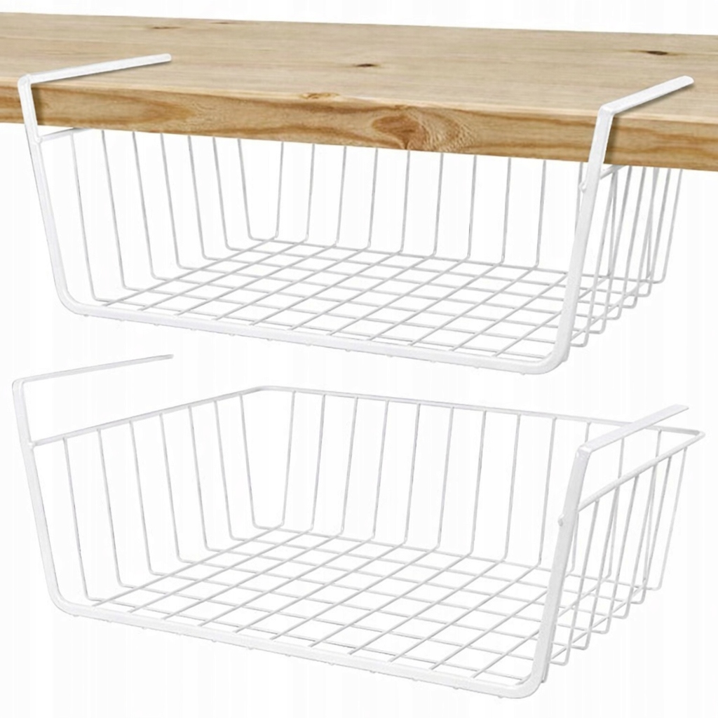 KOSZ KOSZYK PODWIESZANY POD PÓŁKĘ ORGANIZER WISZĄCY BIAŁY METALOWY