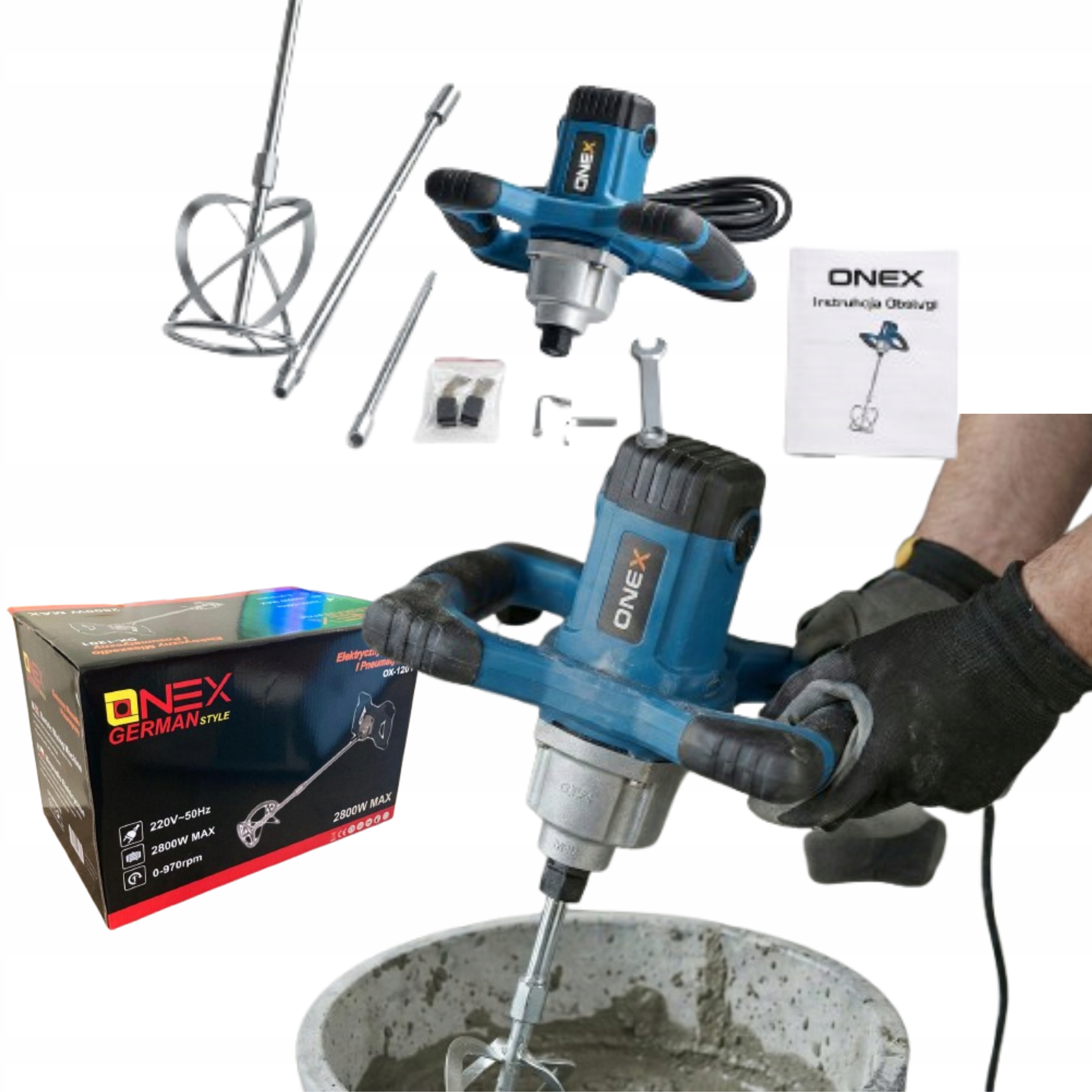 Mieszadło Elektryczne Onex OX-1201 2800W Zapraw Kleju Farby Reg. Obrotów