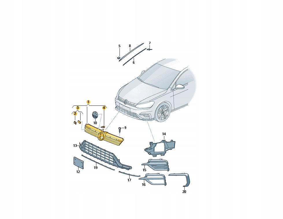 Volkswagen OE 5G0853651C SZLL ATRAPA CHŁODNICY, GRILL R-LINE GOLF Numer katalogowy części 5G0853651C