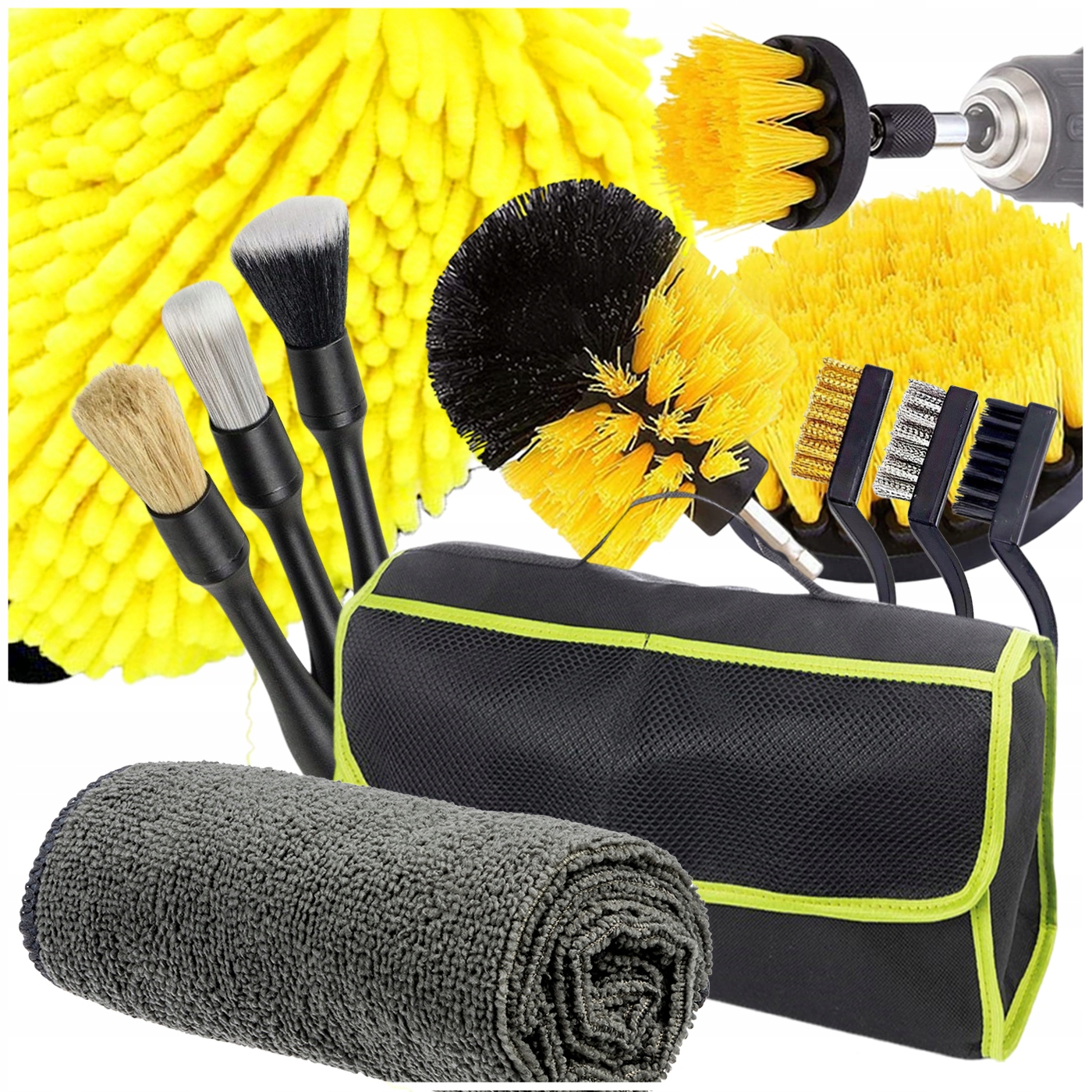 XXL Sada Čistících Kartáčů Na Vrtačku Na Čištění Auta Štětce Kartáče 12E.