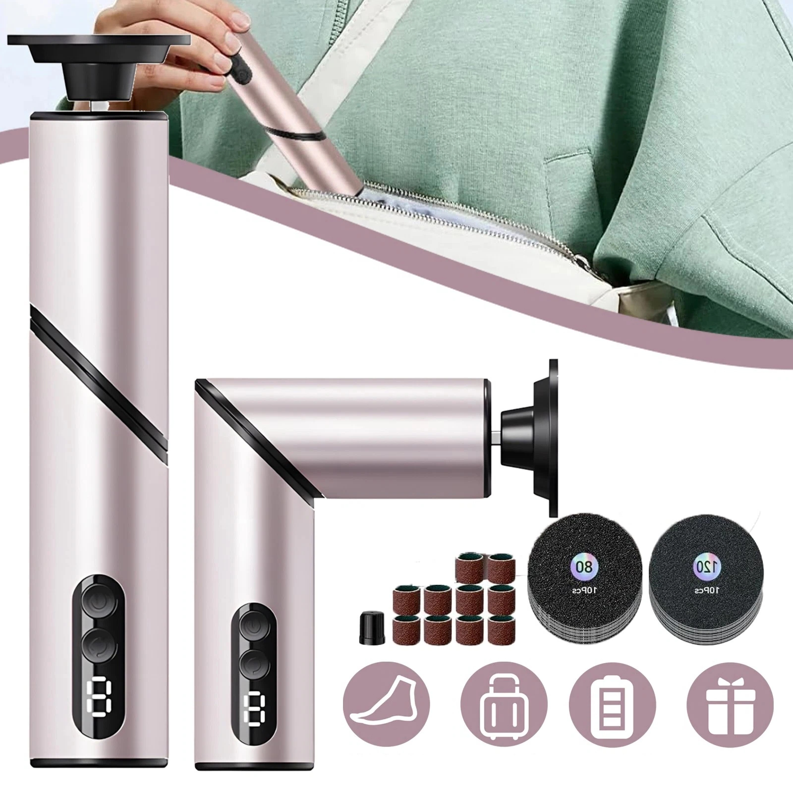 Elektrický pilník na nohy skládací 9 rychlostí Led Usb 1800 mAh