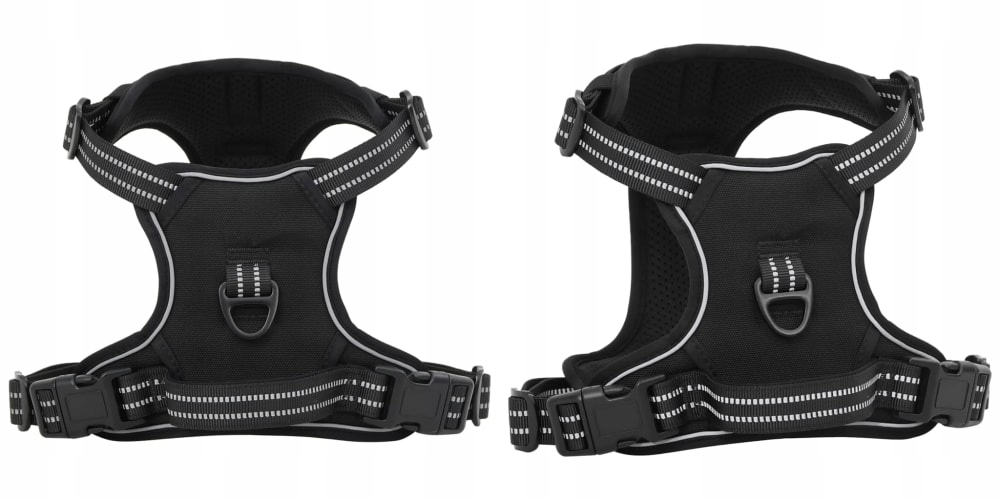 Levně Černé postroje pro psa s reflexními pásky, nastavitelné, S