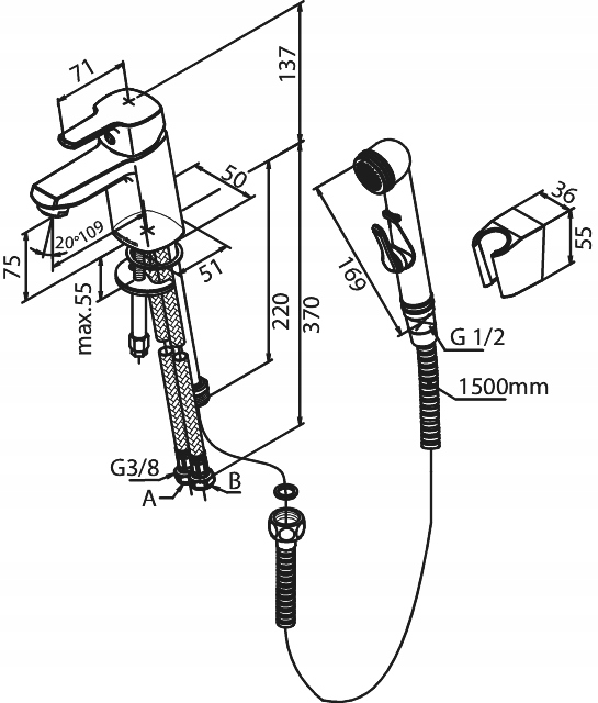 Damixa PINE Bateria umywalkowa z bidettą chrom1703 Marka Damixa