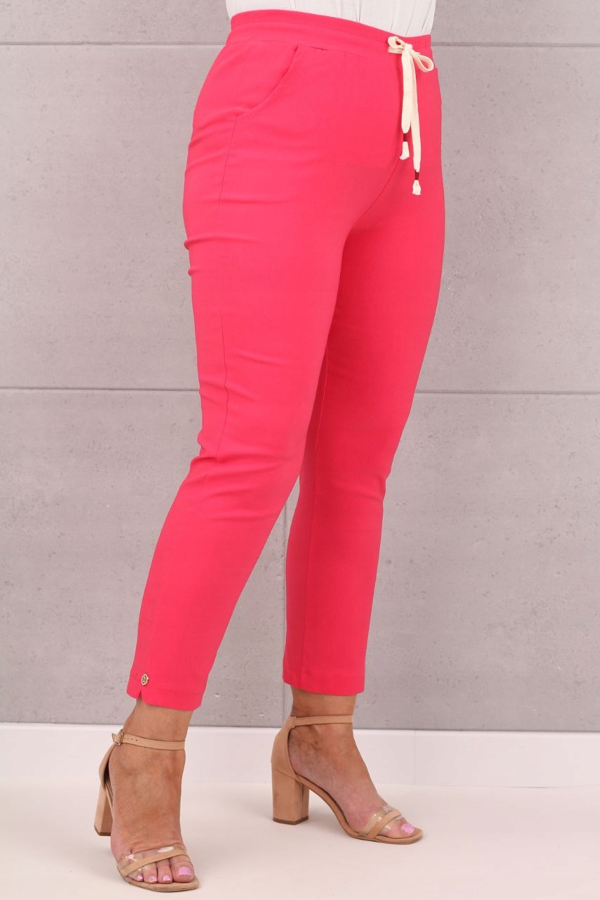 ELASTYCZNE BAWEŁNIANE SPODNIE DUŻE ROZMIARY WYSOKI STAN NA LATO ELEGANCKIE Marka FEMIMODA