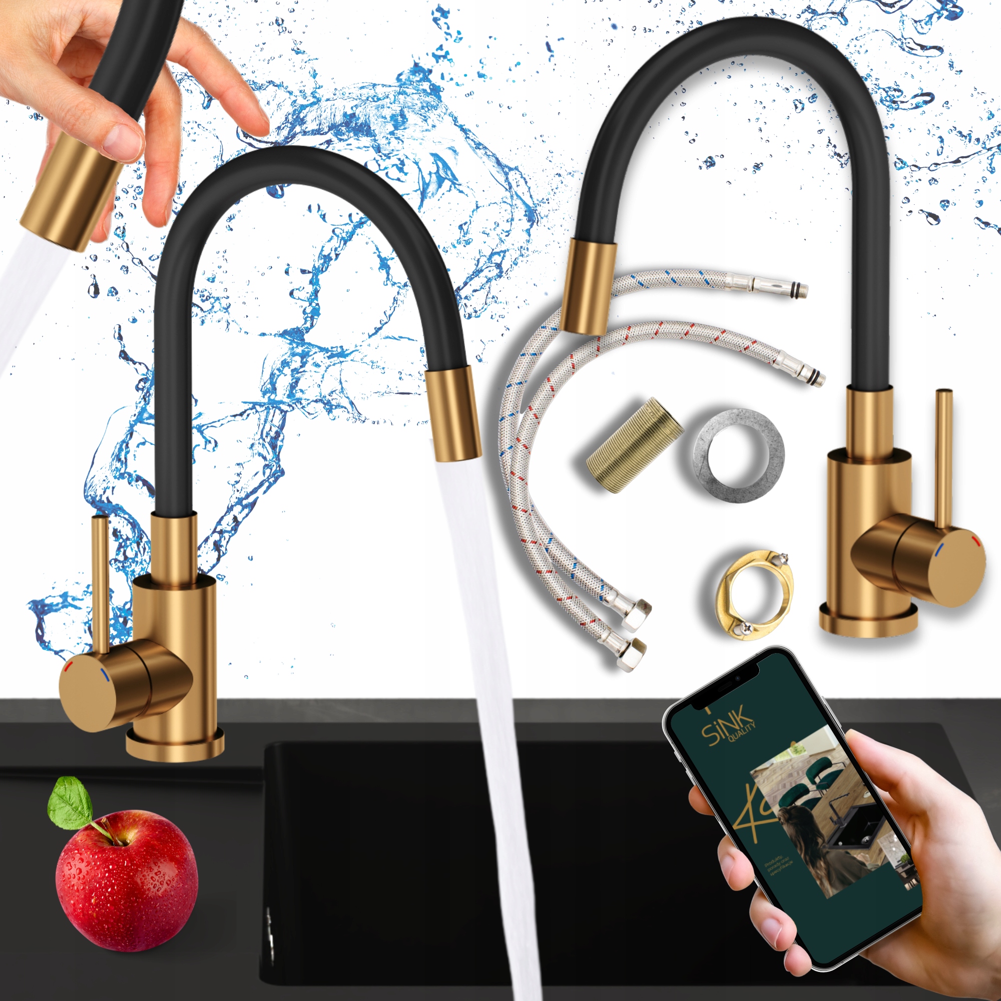 Kuchyňská Baterie flexibilní ramínko měděný Kohout pro dřez