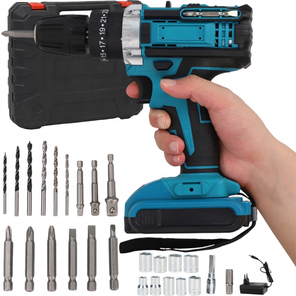 Set Příklepová Vrtačka 21V 2X Baterie 1500MAH Rychlé Nabíjení