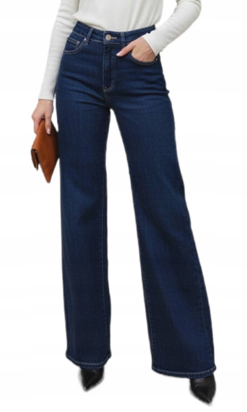 Damakie Spodnie Jeansowe Proste Szerokie Nogawki Szwedy Wide Leg 40/L