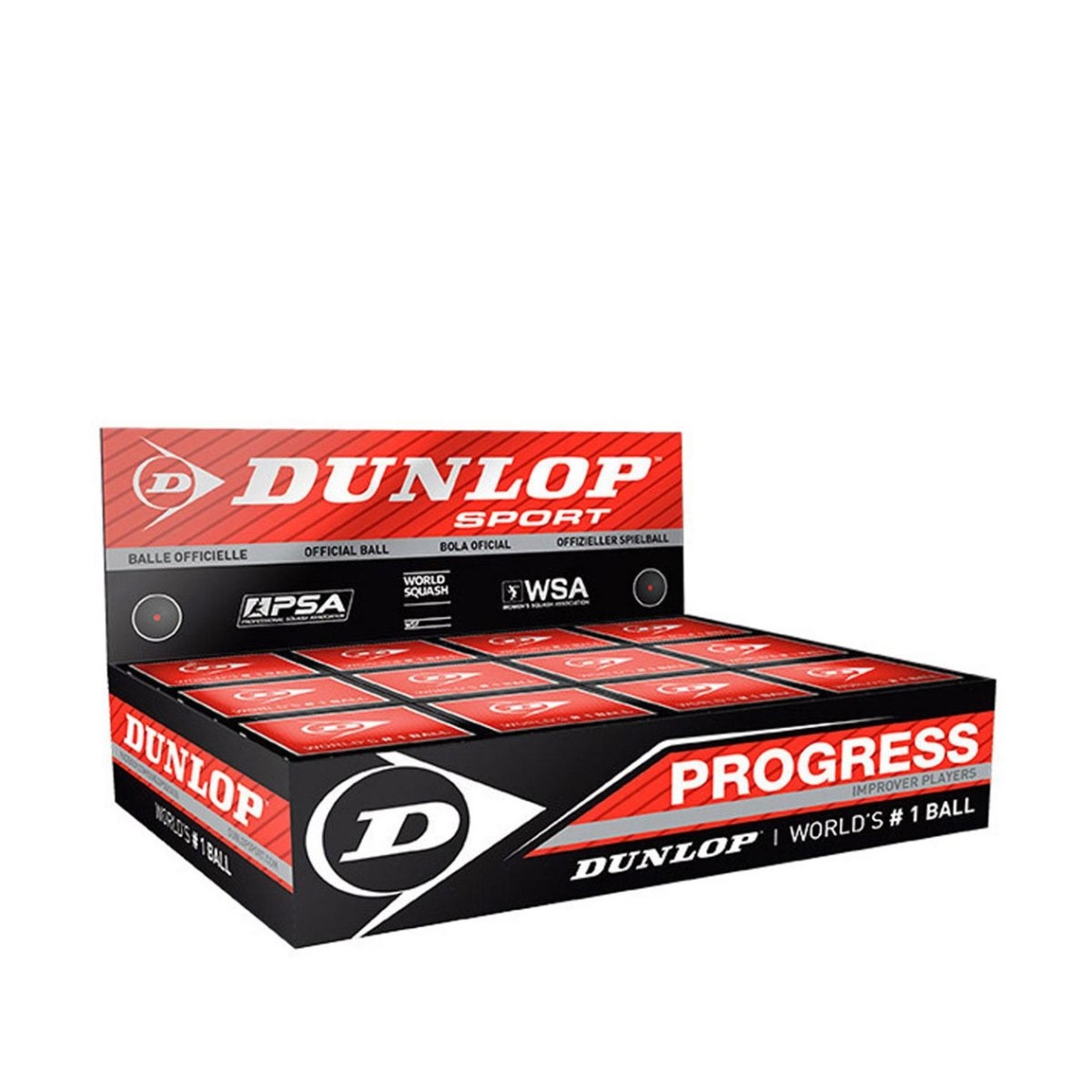 Piłki do squasha Dunlop Progress czerwona kropka 12 sztuk