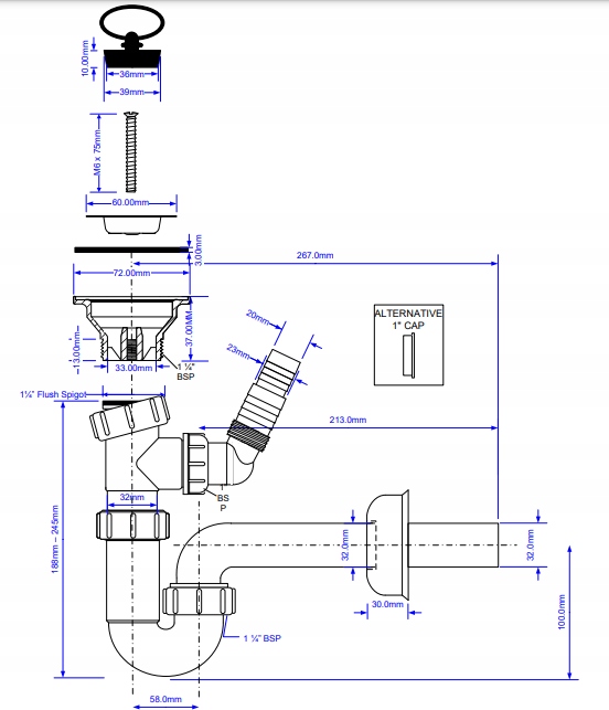 MCALPINE SYFON UMYWALKOWY 32MM Rodzaj umywalkowy