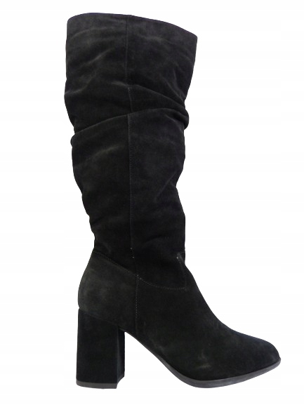 černé klasické dámské zateplené kozačky s nařaseným podpatkem Sala 37