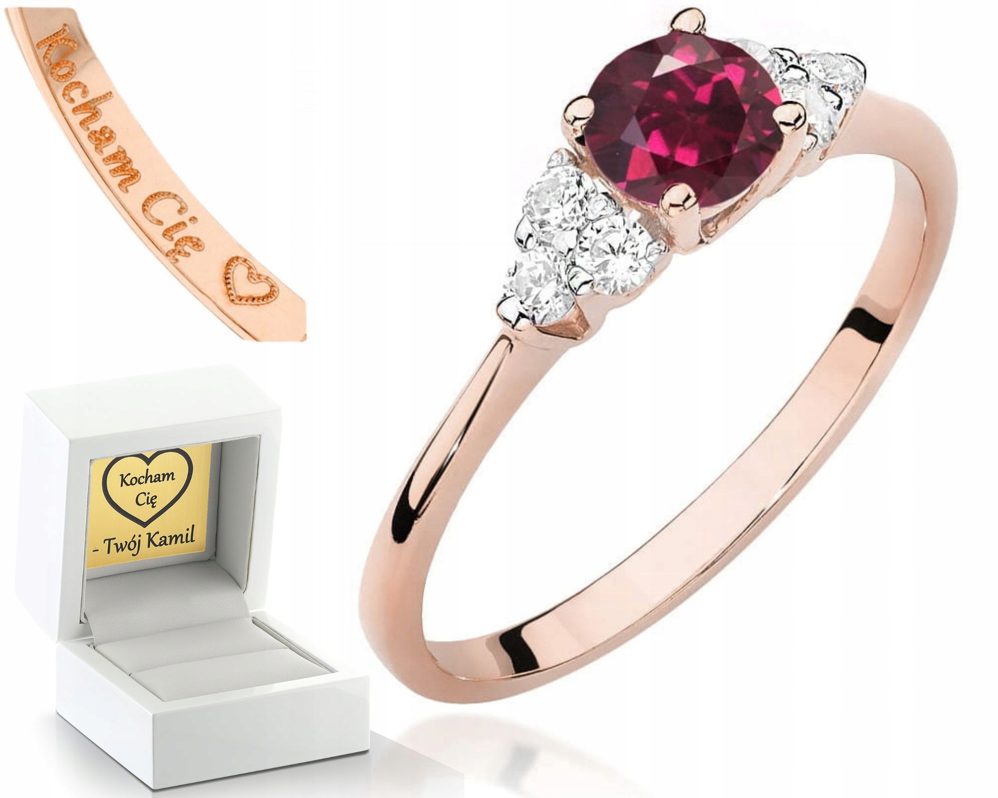 Růžové Zlato Prstýnek S Rodolitem A Brilianty 585 Gravírování