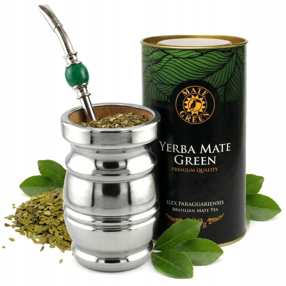 Zestaw Premium Yerba Mate Green Despalada 300 g w puszce matero bombilla