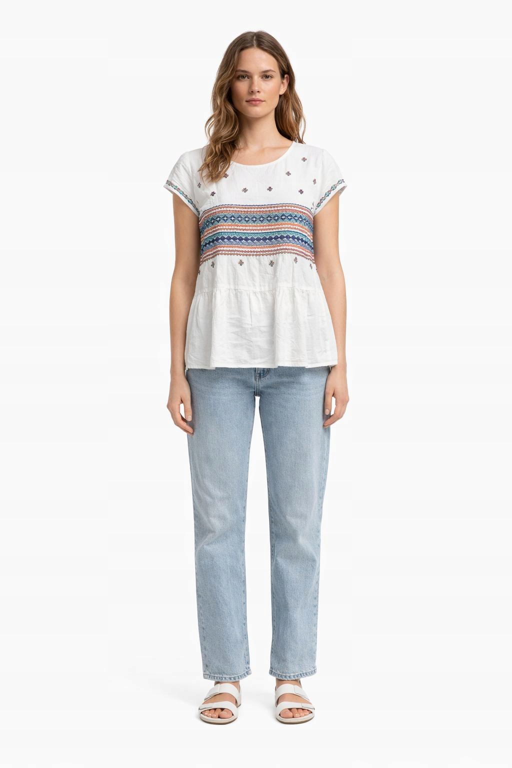 Pepe Jeans Bílá Halenka S Volánem A Výšivkou Na Rukávech XL Xta