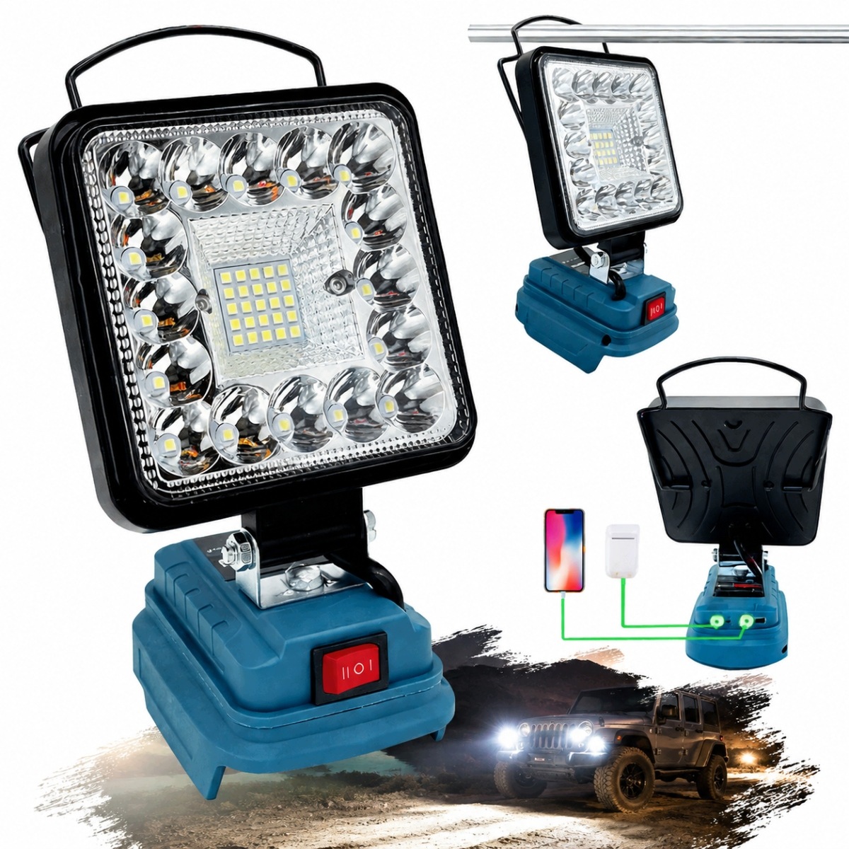 Lampa Robocza Led Do Makita 18V 4800LM 41LED Dwustopniowa Regulacja Usb