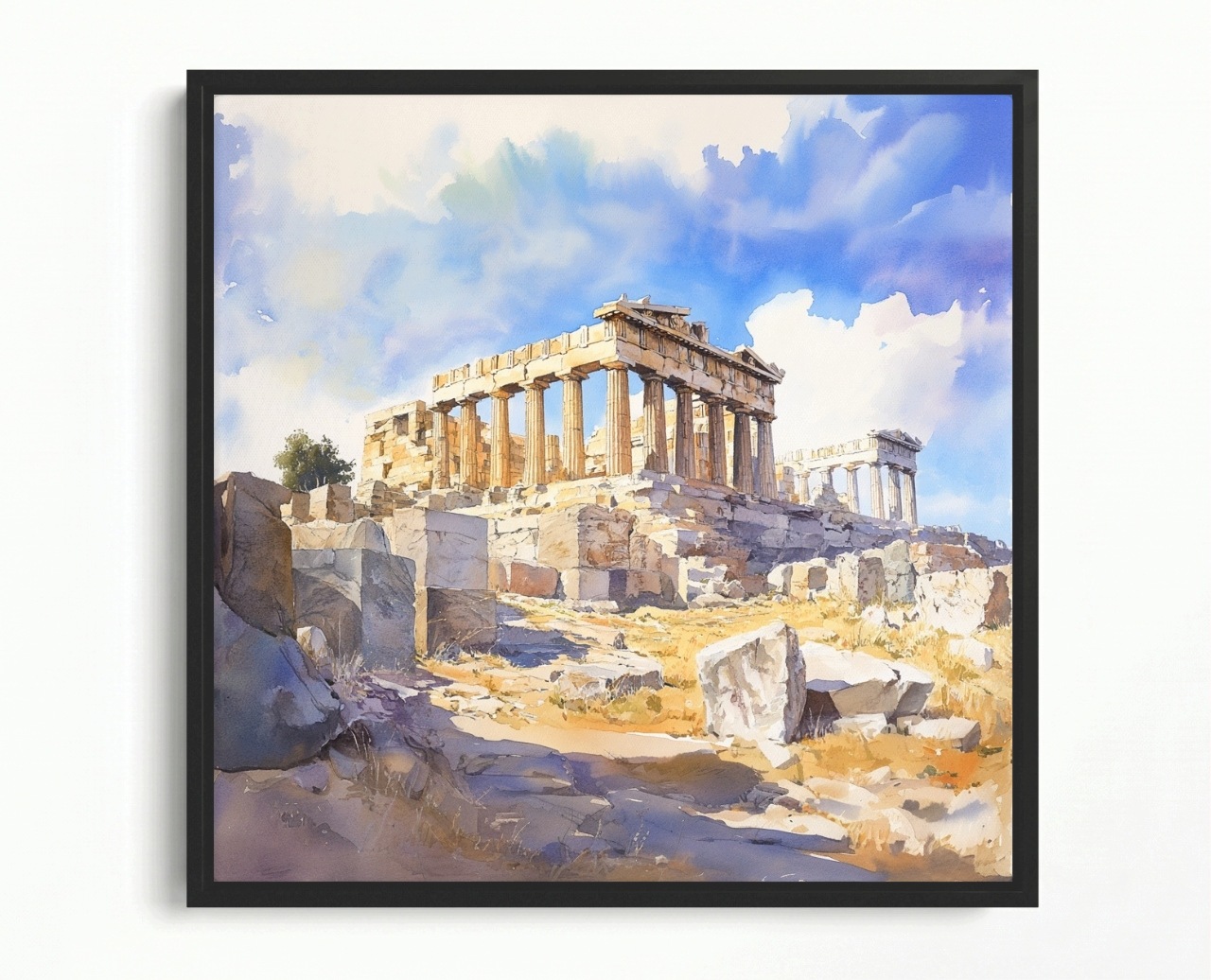 Obraz Rám Americký Box Akvarel Athény Řecko Akropolis Partenon Pohled 60x60