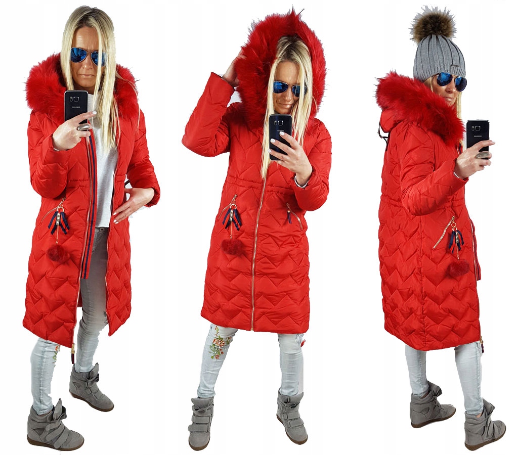 

Pikowany Długi Płaszcz Kurtka Zygzak Parka Futro S