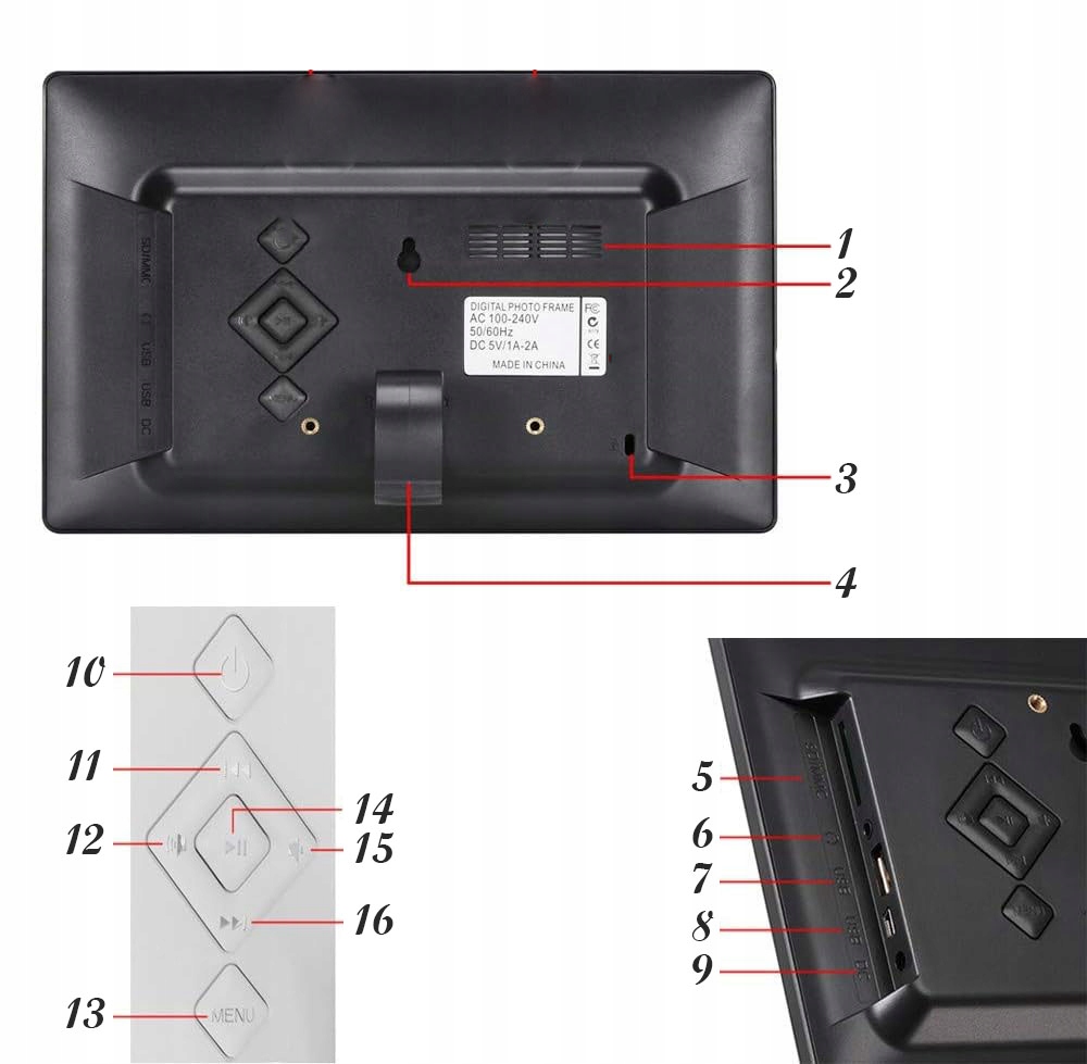 RAMKA CYFROWA NA ZDJĘCIA HD 10 CALI LED FOTORAMKA PILOT MUZYKA FILM PREZENT Marka Frameo