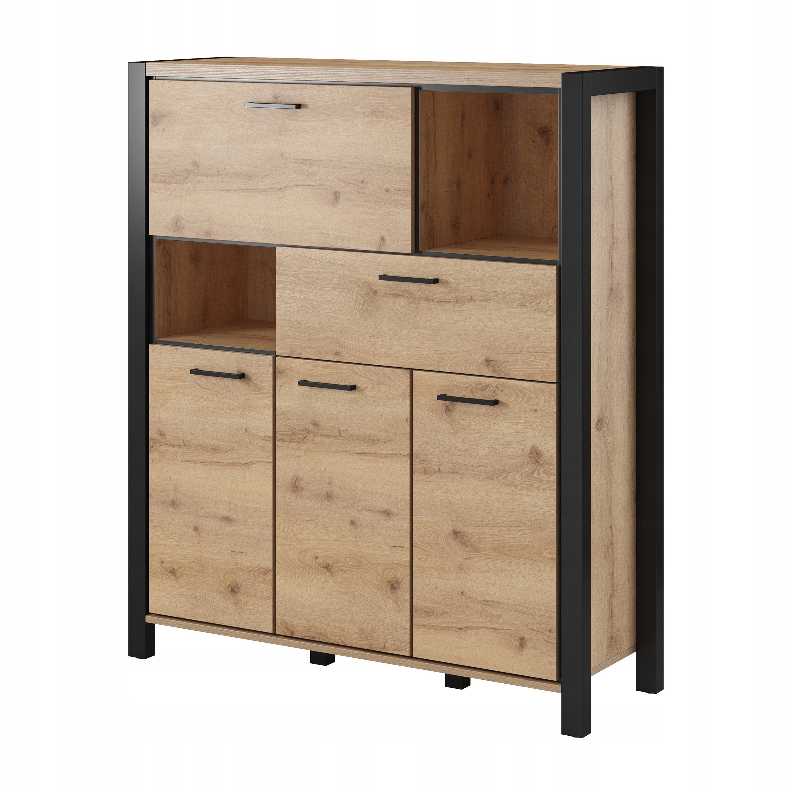 Komoda Attivo 120 cm do obývacího pokoje Ložnice se zásuvkou 3 Dvířka Dub