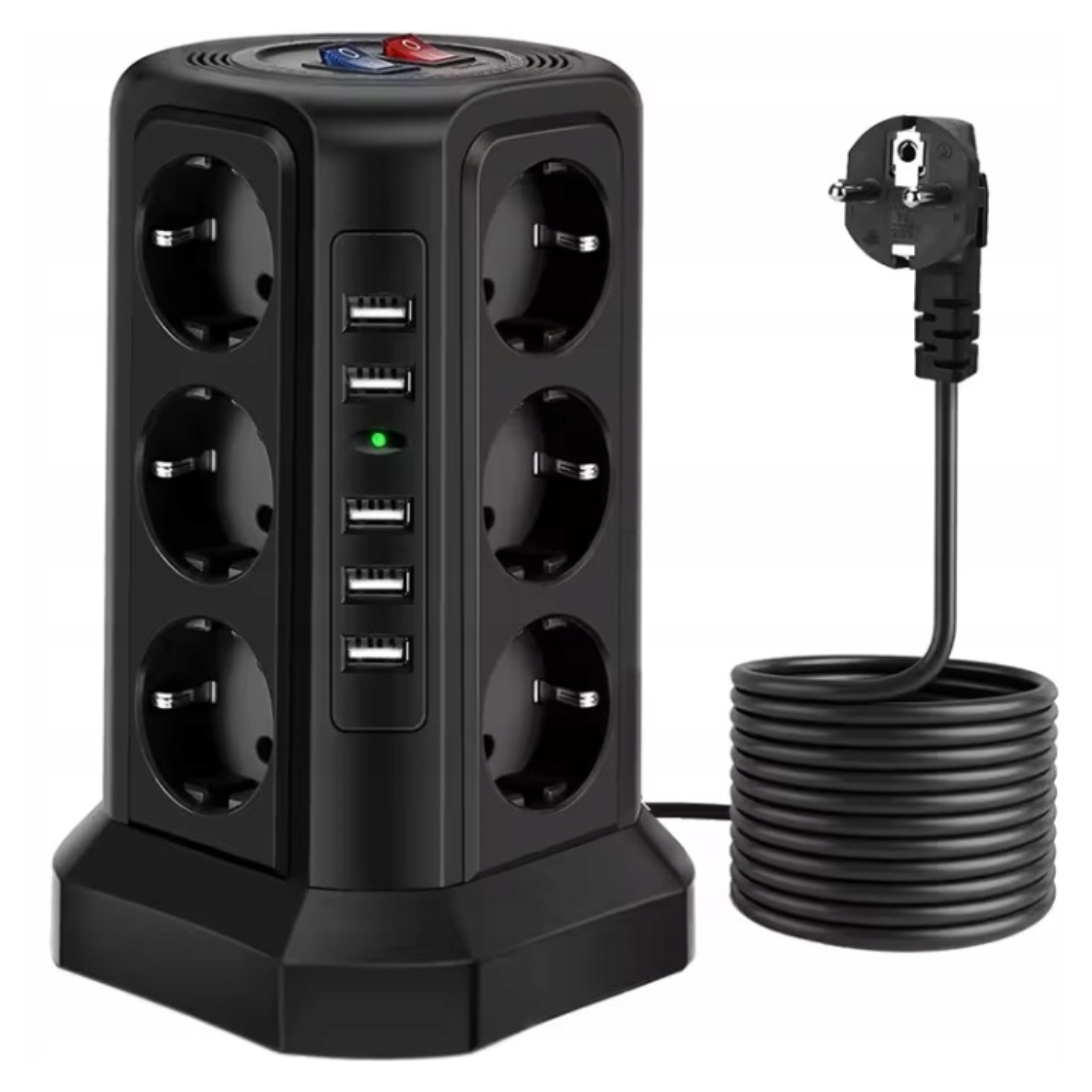 Zásuvková Lišta Vertikální Ochrana Před Bleskem 12 Zásuvek 5 Usb Portů