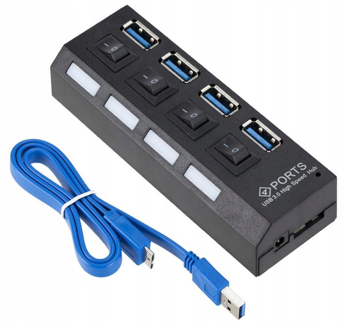 

Hub USB3.0 4-porty aktywny z wyłącznikami portów