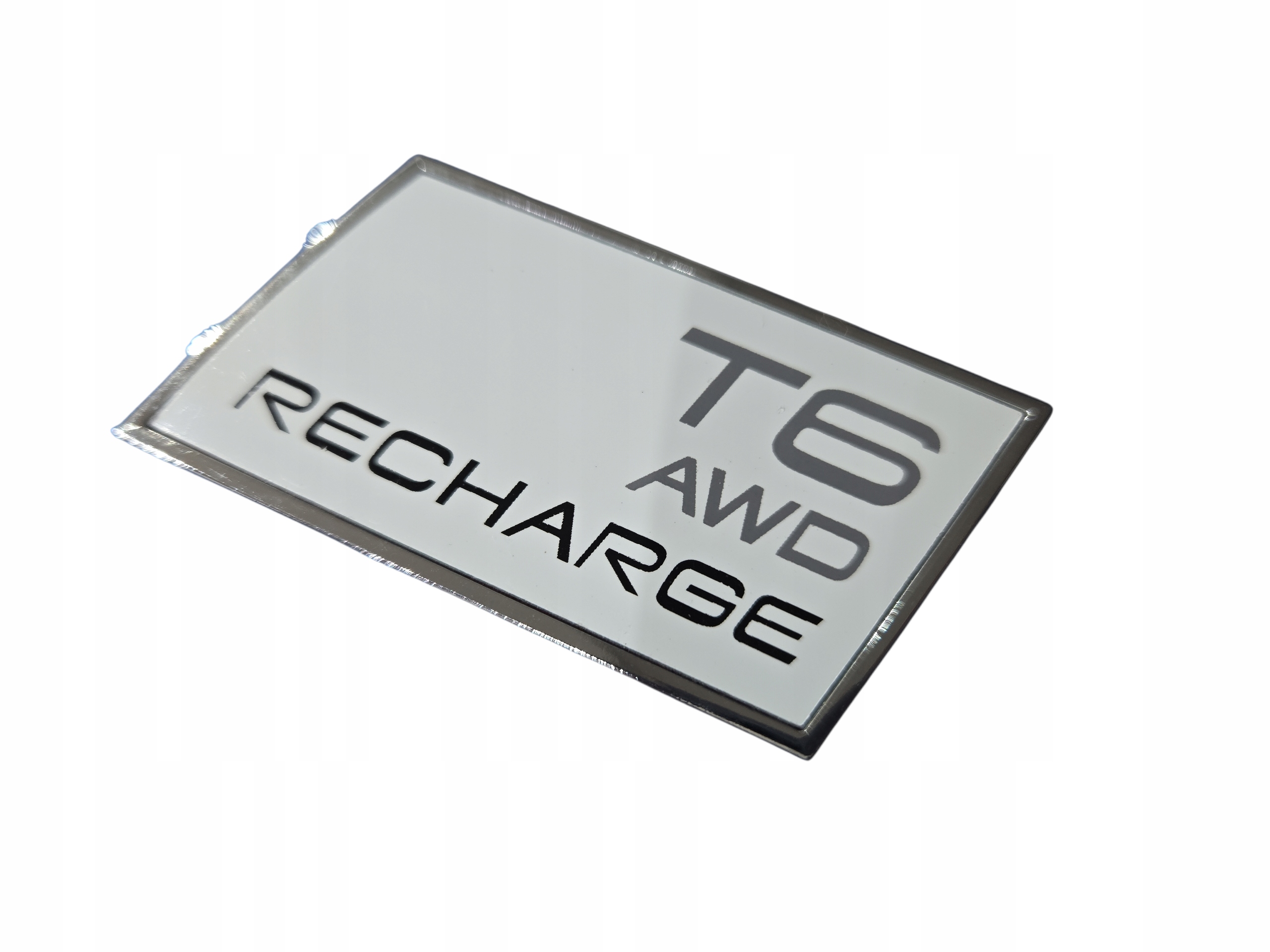 Emblemat T6 Awd Recharge do Volvo White Silver Glossy Na Klapę Tył Naklejka