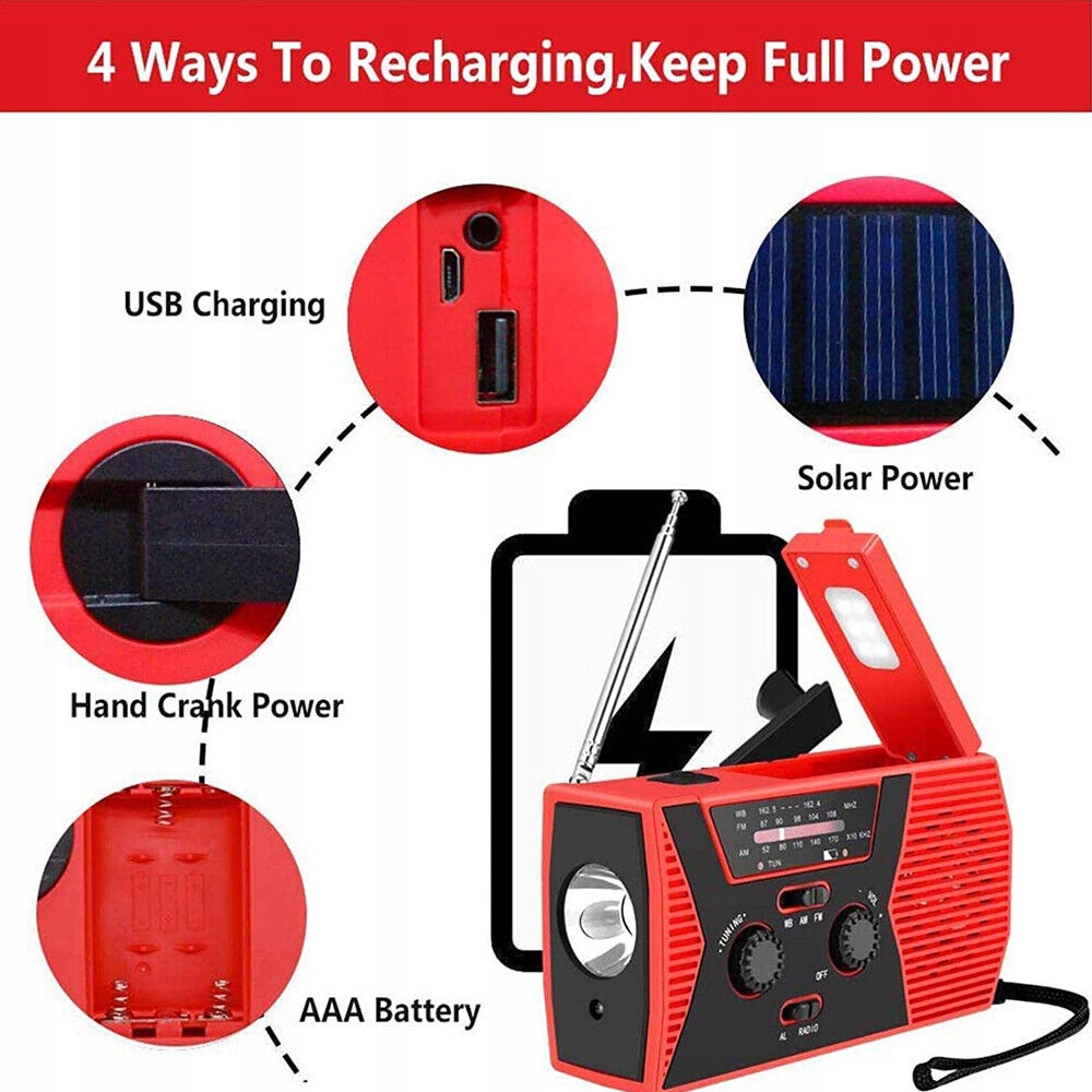 AM/FM Radio solarne awaryjne z ręczną korbką LED i ładowarką USB latarki Model solar