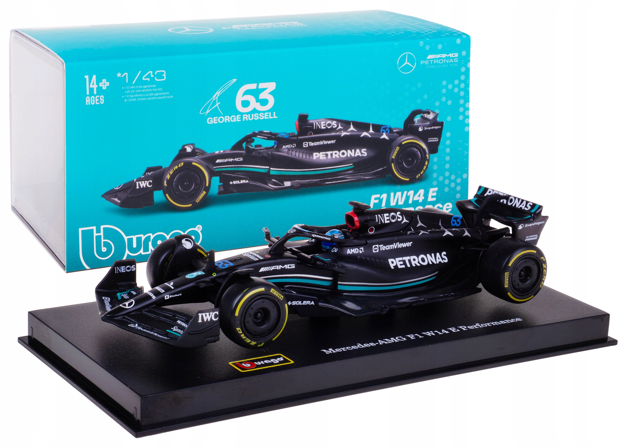 Mercedes-amg W14 E Performance Bolid F1 Model Bburago 1:43 #63 Russell Box