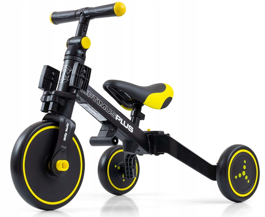 Rowerek trójkołowy Milly Mally Optimus Plus 4w1 czarny z żółtym 5308