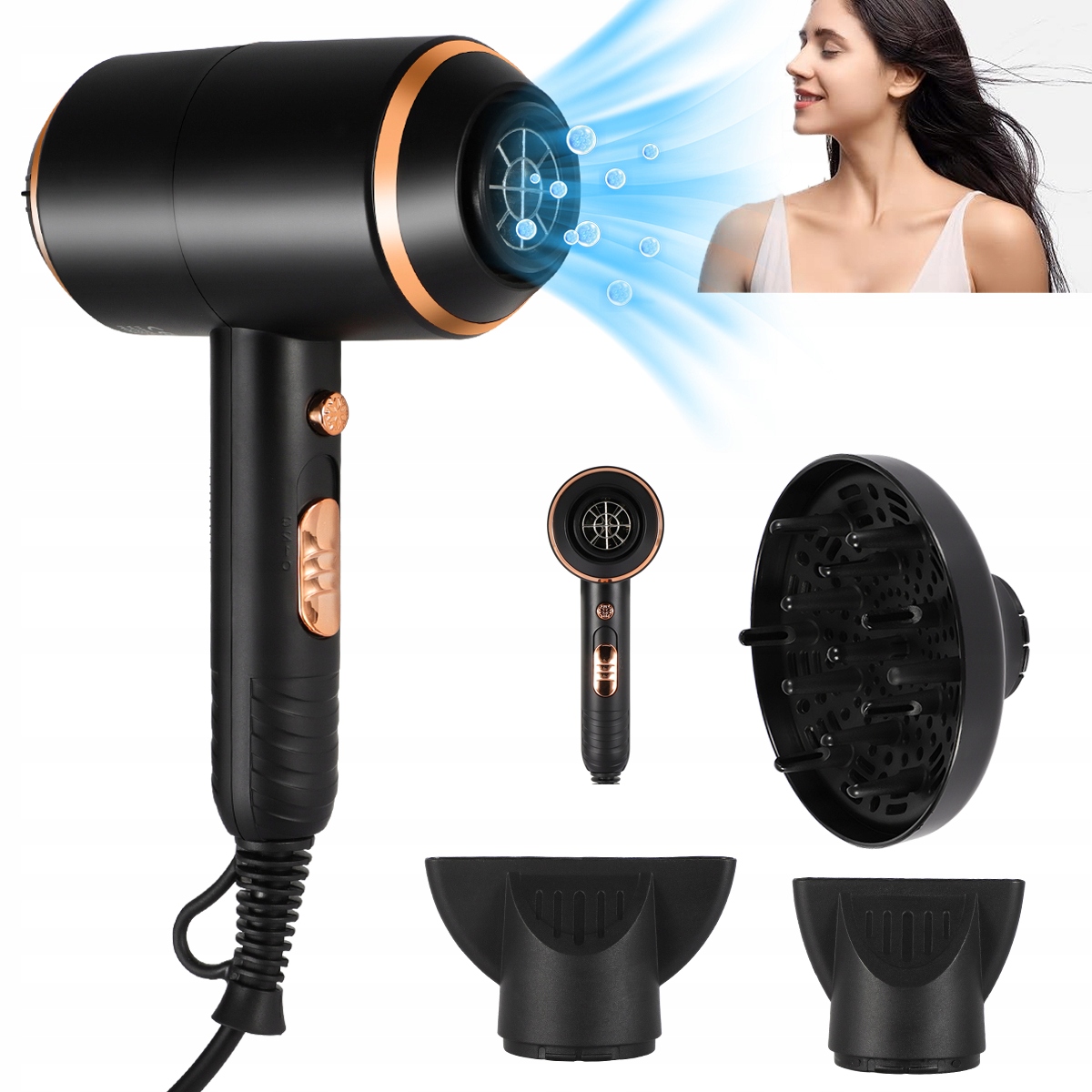 Profesionální Fén Na Vlasy 4000W Ultra Ionizace 3 Nástavce