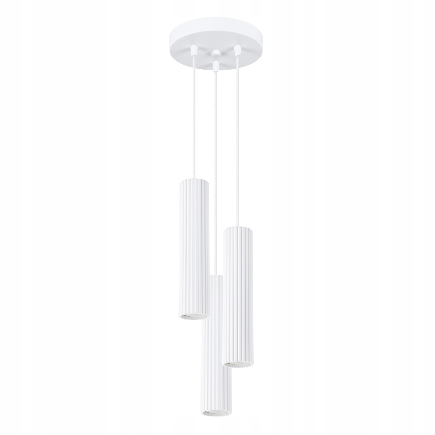 Závesná lampa biela okrúhla 3 vrúbkované tuby 30 cm nad stôl ostrov Sollux