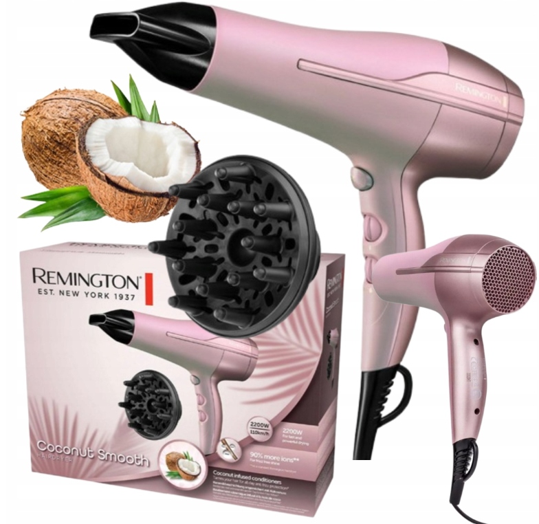 Suszarka Do Włosów Remington Dyfuzor+koncentrator 2200 W 90% Więcej Jonów