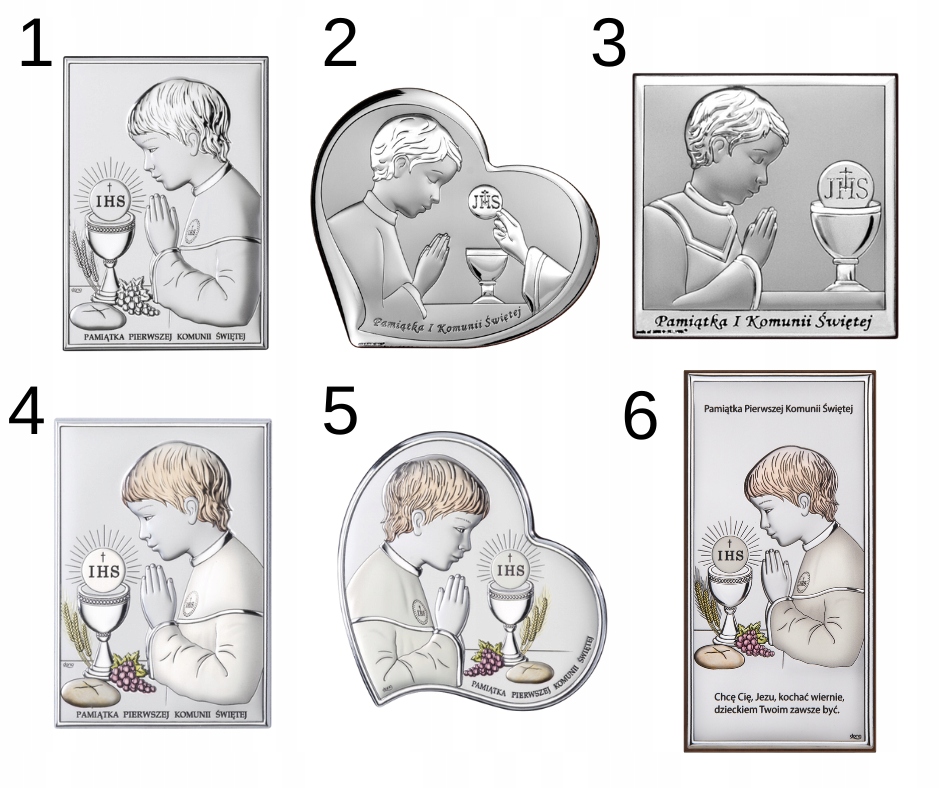 OBRAZEK SREBRNY PREZENT PAMIĄTKA KOMUNII ŚWIĘTEJ Szerokość produktu 20 cm