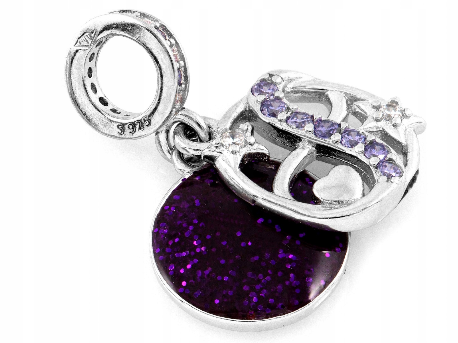 Elegantní stříbrný přívěsek 925 s fialovým kamenem pro náramky 2.71 g